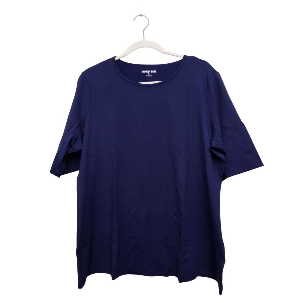 Lands' End Swim Tee Womens XL Navy UPF 50+ Rash Guard Short Sleeve Sun Shirt